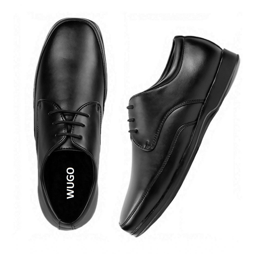 Men's Black Faux Leather Lace-Up Dress Shoes