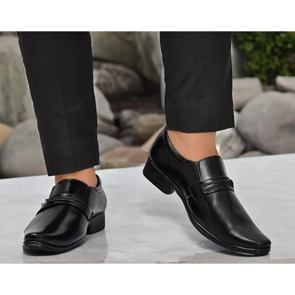 Men's Black Faux Leather Slip-On Shoes