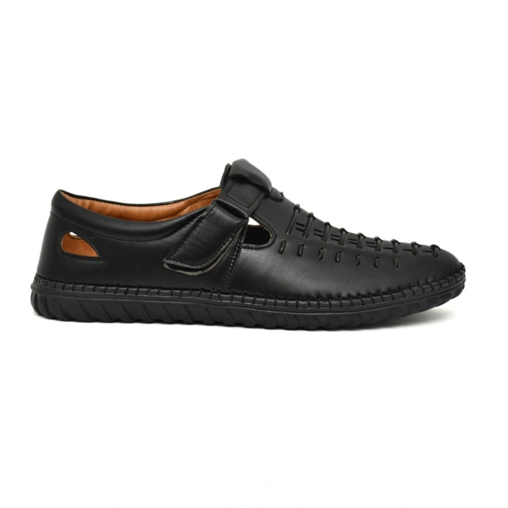 Men's Black Faux Leather Slip-On Sandals
