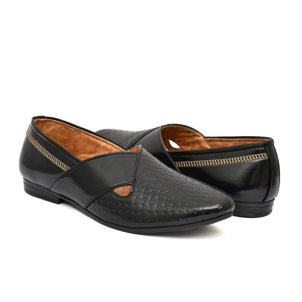 Men's Black Faux Leather Slip-On Shoes