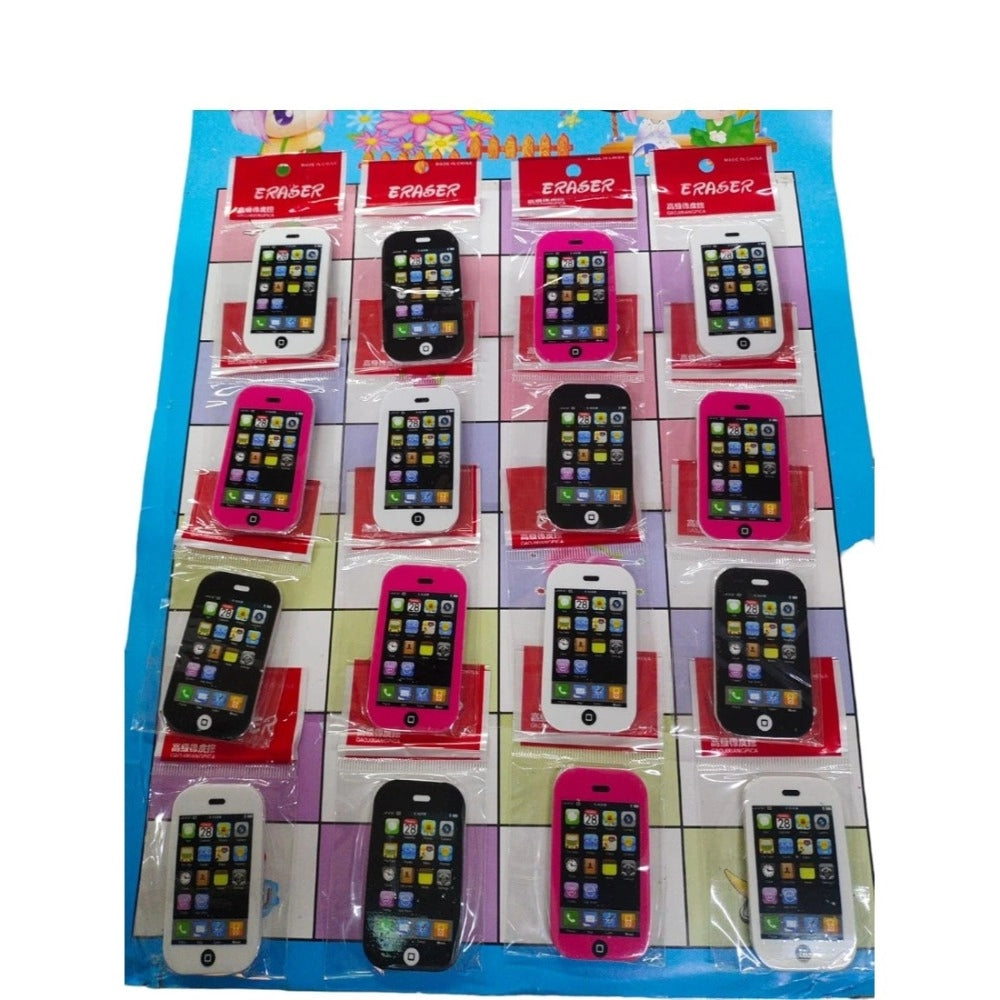 Pack of 5 Mobile Erasers for Kids – Multicolor Rubber Stationery