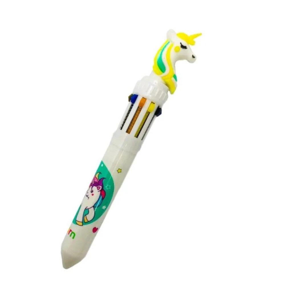 Pack of 3 Unicorn Cartoon 10-in-1 Multicolor Ballpoint Pens – Plastic Stationery