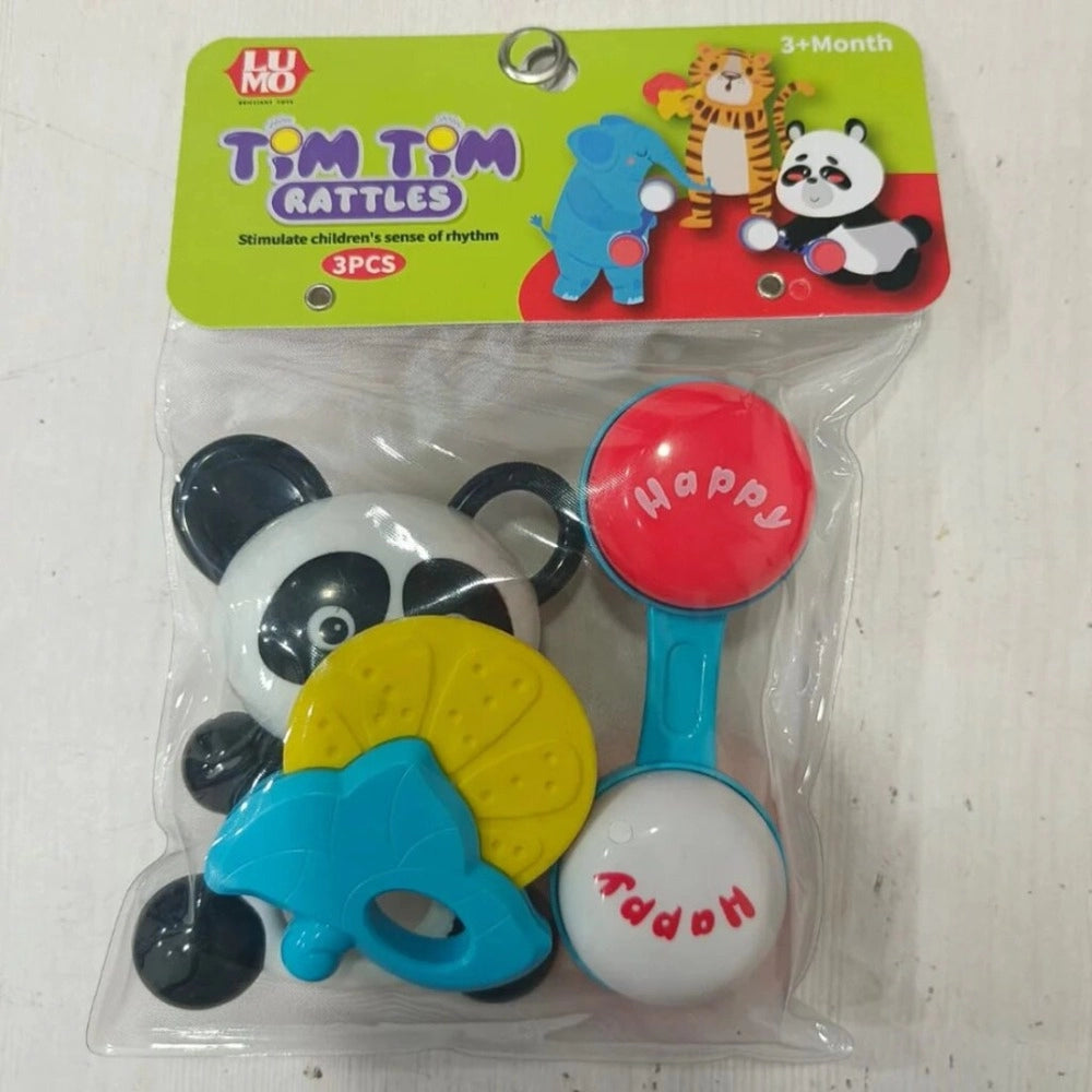 3-Pcs Baby Rattle Set – Colorful Plastic Sensory Toys