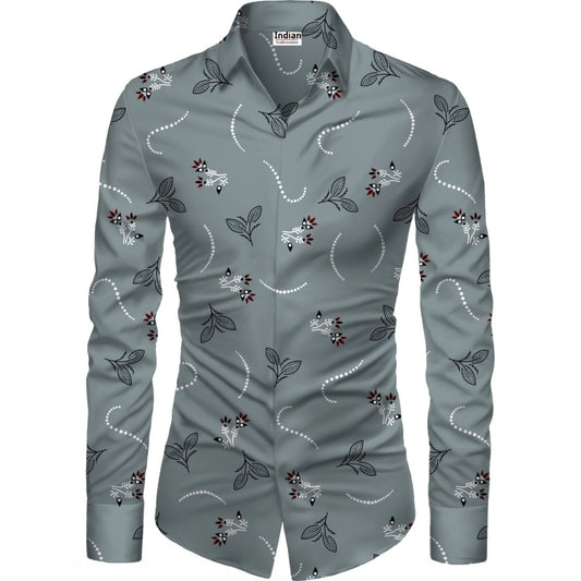 Generic Men's Grey Floral Printed Cotton Blend Unstitched Shirt Fabric – 1.6 Mtr