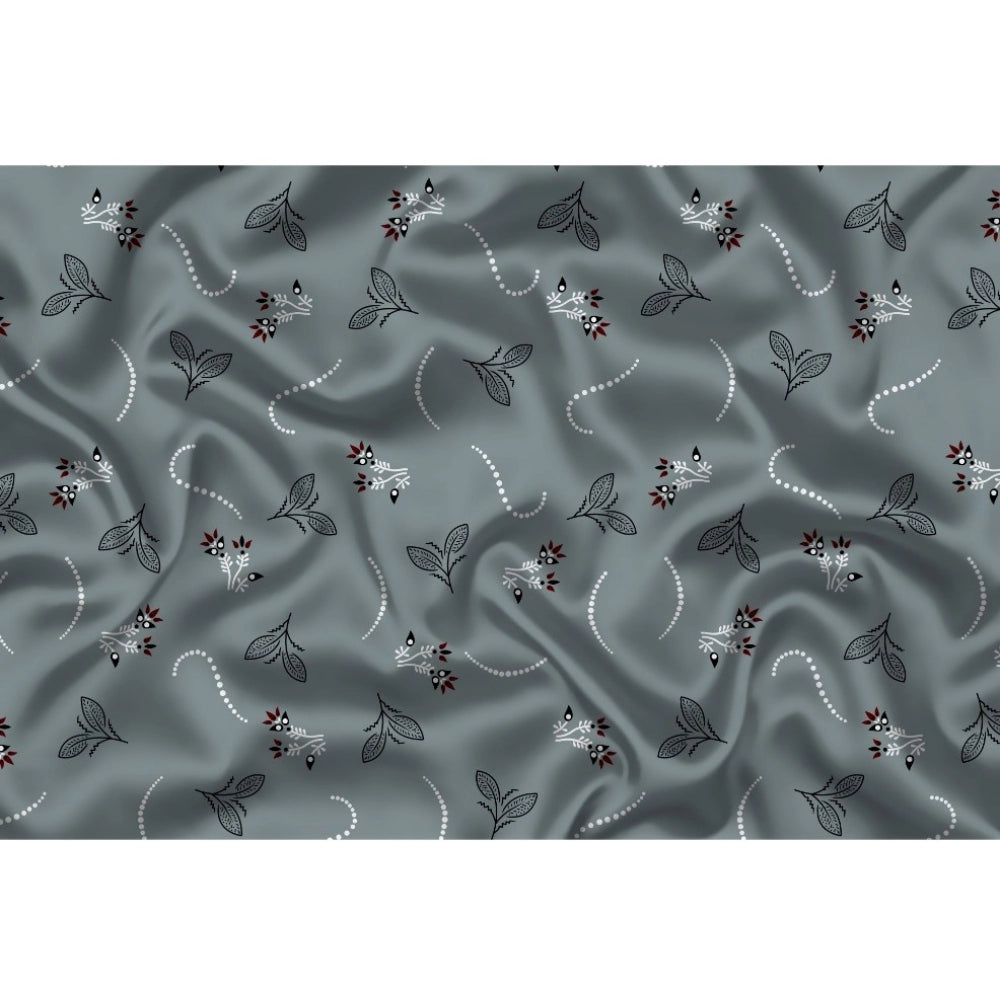 Generic Men's Grey Floral Printed Cotton Blend Unstitched Shirt Fabric – 1.6 Mtr