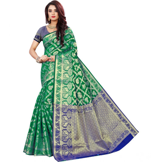 Generic Women's Jacquard Woven Saree With Unstitched Blouse 5.5Mtr (Green)