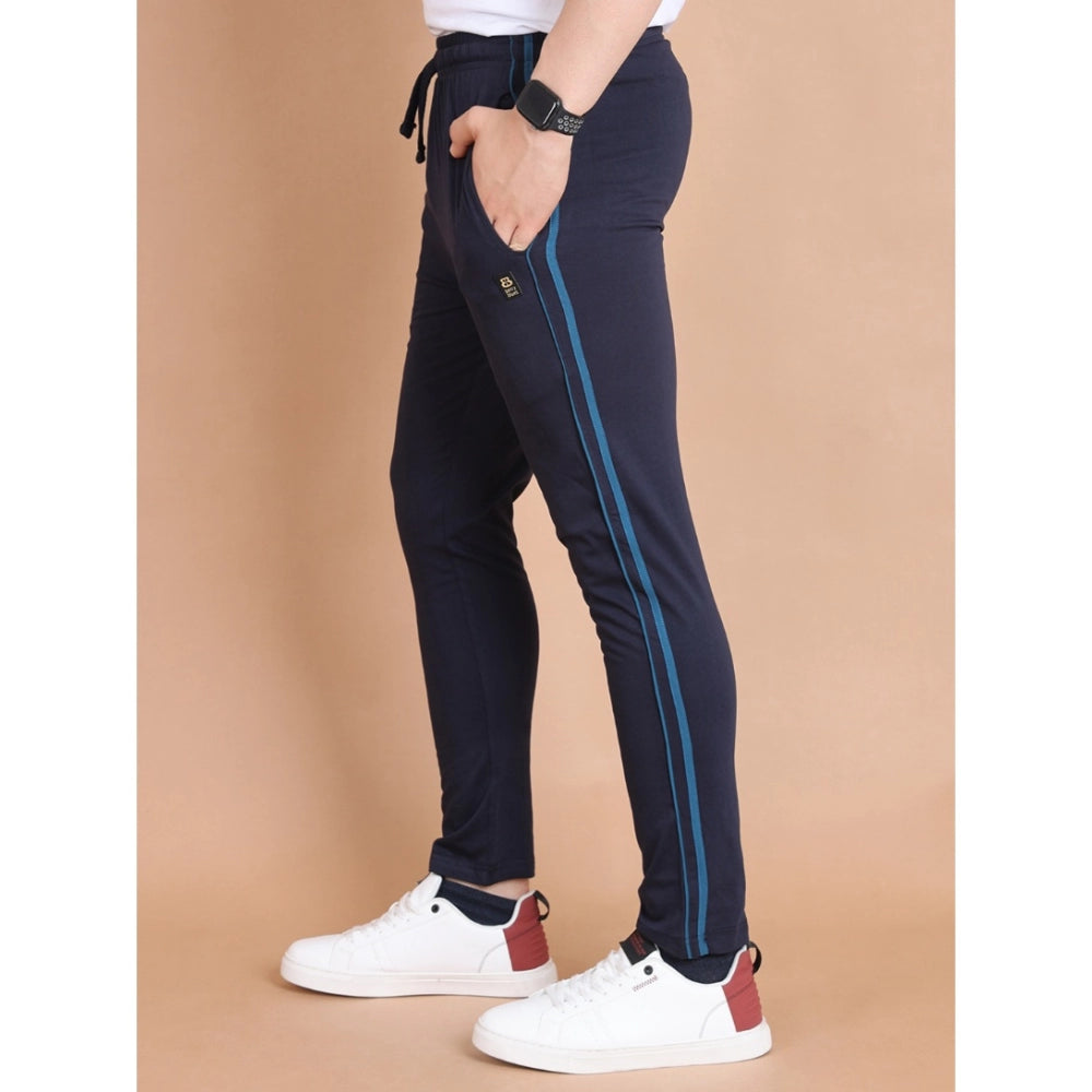 Generic Men’s Navy Striped Cotton Track Pants – Full Length Casual Lower