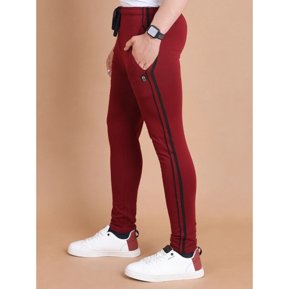 Men's Maroon Cotton Striped Track Pants | Full Length Casual & Sports Lower for Men