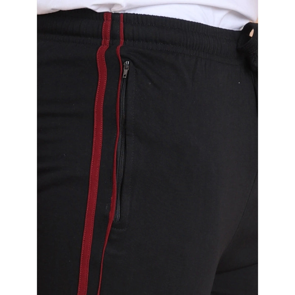 Men's Black Cotton Striped Track Pants | Full Length Casual & Sports Lower for Men