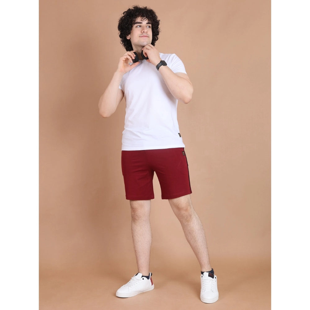 Men's Maroon Cotton Striped Above Knee Shorts | Casual, Gym & Summer Wear