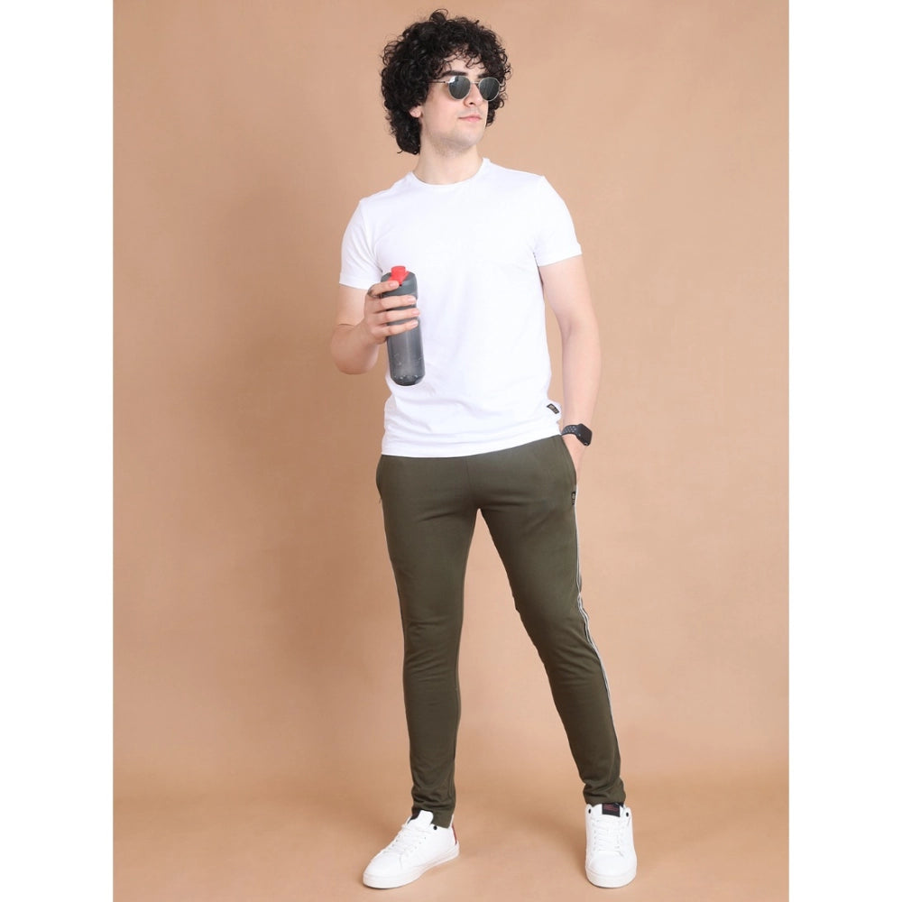 Generic Men’s Olive Striped Cotton Track Pants – Full Length Casual Lower