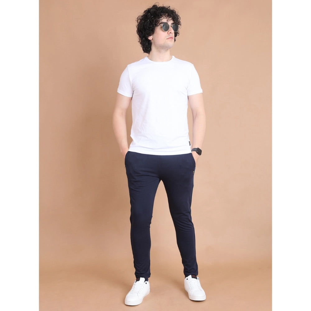 Generic Men’s Navy Striped Cotton Track Pants – Full Length Casual Lower