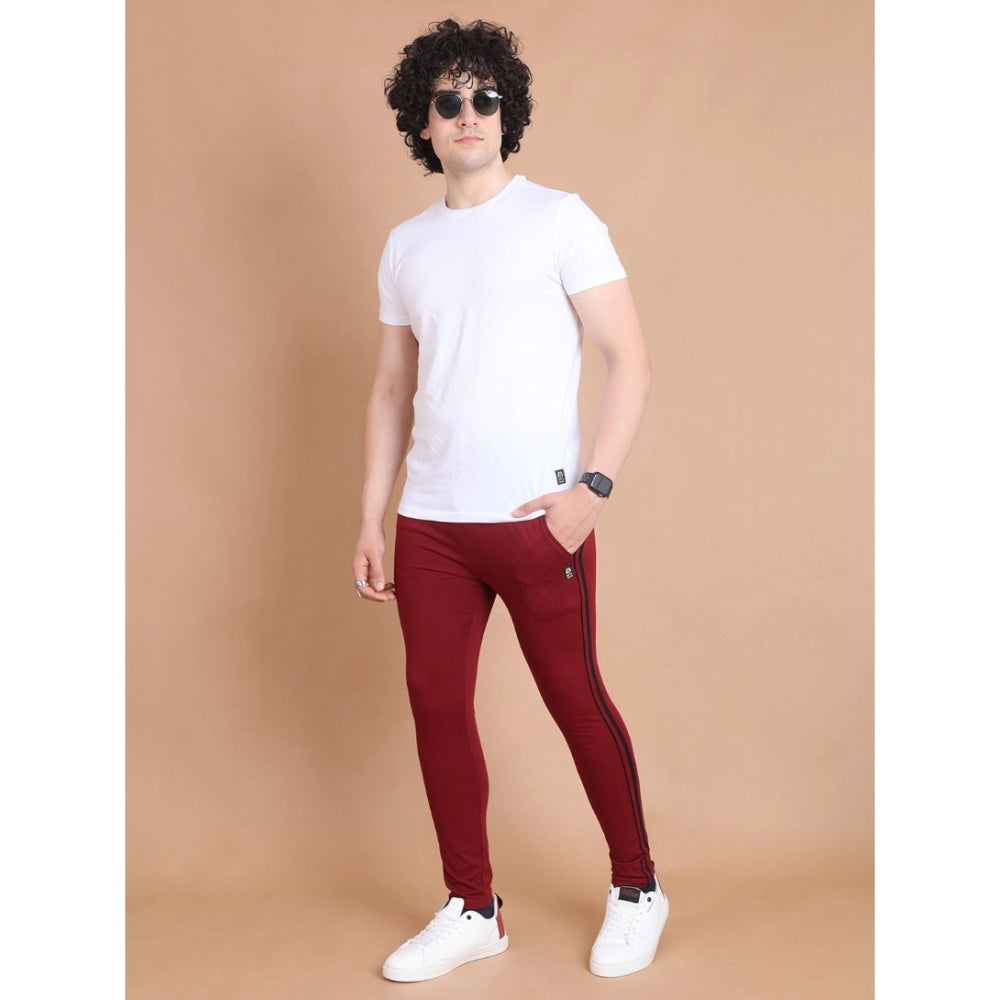 Men's Maroon Cotton Striped Track Pants | Full Length Casual & Sports Lower for Men