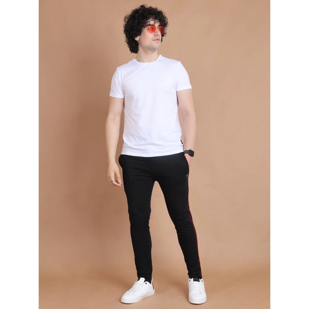 Men's Black Cotton Striped Track Pants | Full Length Casual & Sports Lower for Men