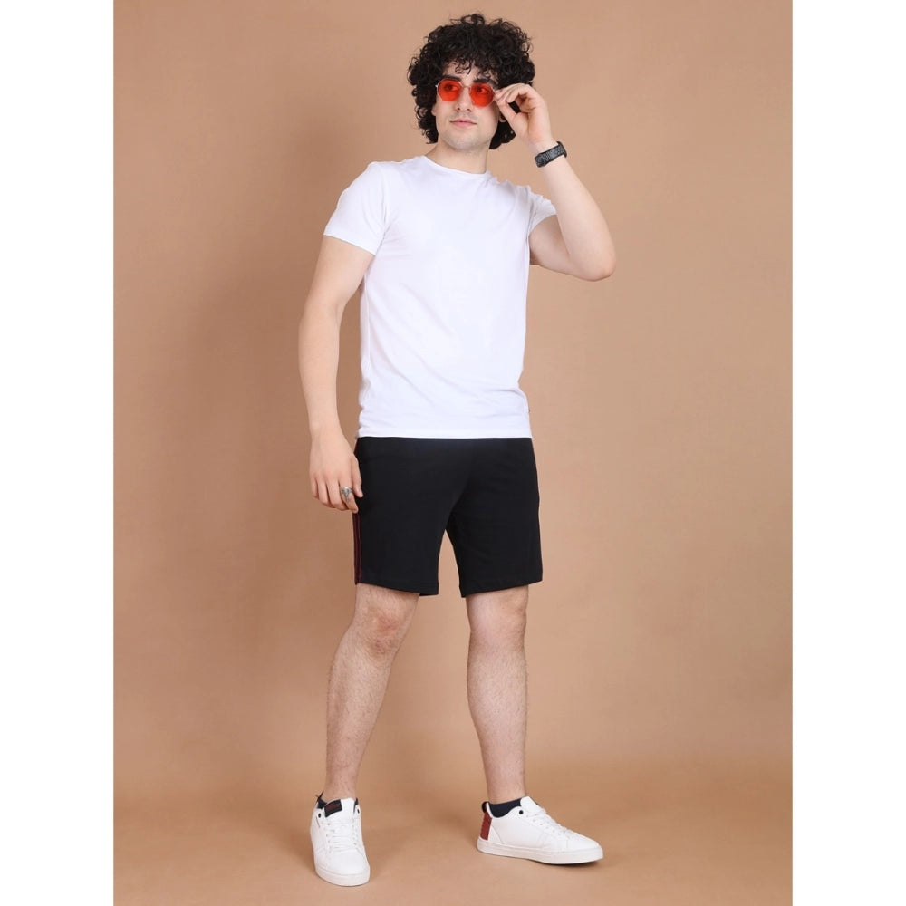 Men's Black Cotton Striped Above Knee Shorts | Casual, Gym & Summer Wear