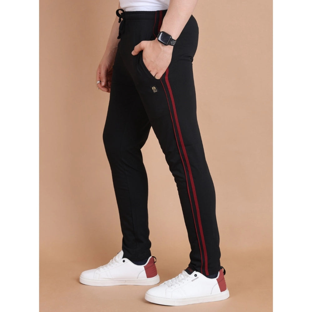 Men's Black Cotton Striped Track Pants | Full Length Casual & Sports Lower for Men