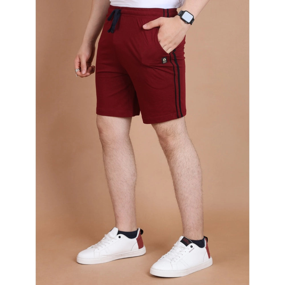 Men's Maroon Cotton Striped Above Knee Shorts | Casual, Gym & Summer Wear