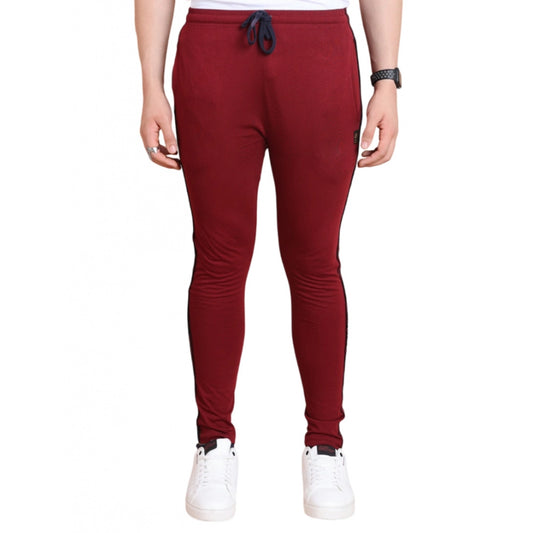 Men's Maroon Cotton Striped Track Pants | Full Length Casual & Sports Lower for Men