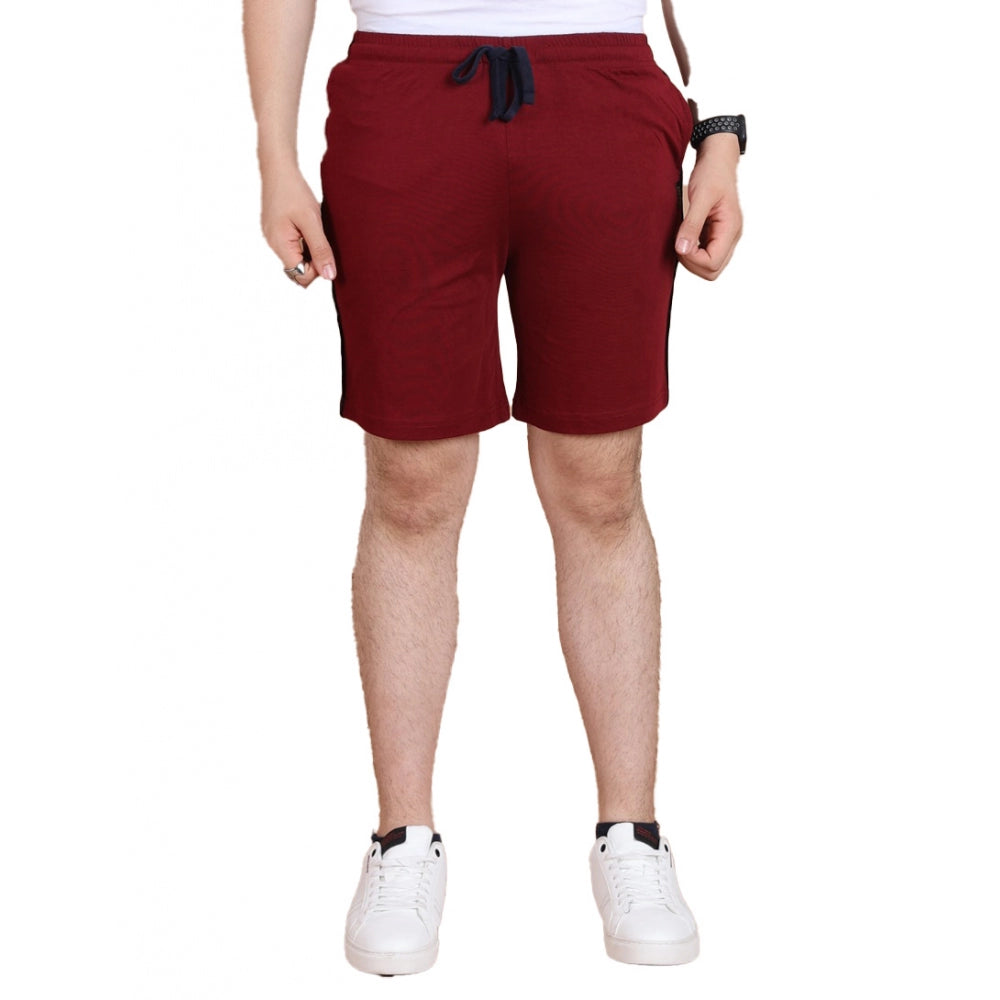 Men's Maroon Cotton Striped Above Knee Shorts | Casual, Gym & Summer Wear