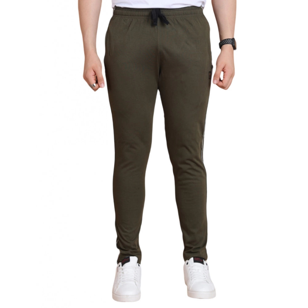 Generic Men’s Olive Striped Cotton Track Pants – Full Length Casual Lower