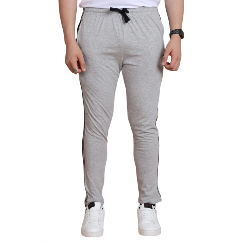 Men's Grey Melange Cotton Striped Track Pants | Full Length Casual & Sports Lower for Men