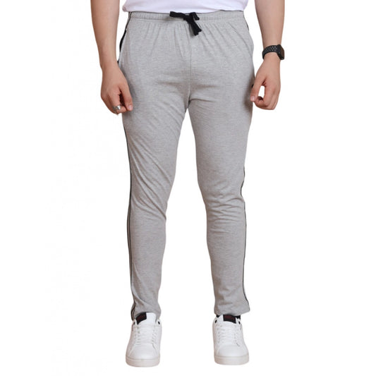 Men's Grey Melange Cotton Striped Track Pants | Full Length Casual & Sports Lower for Men