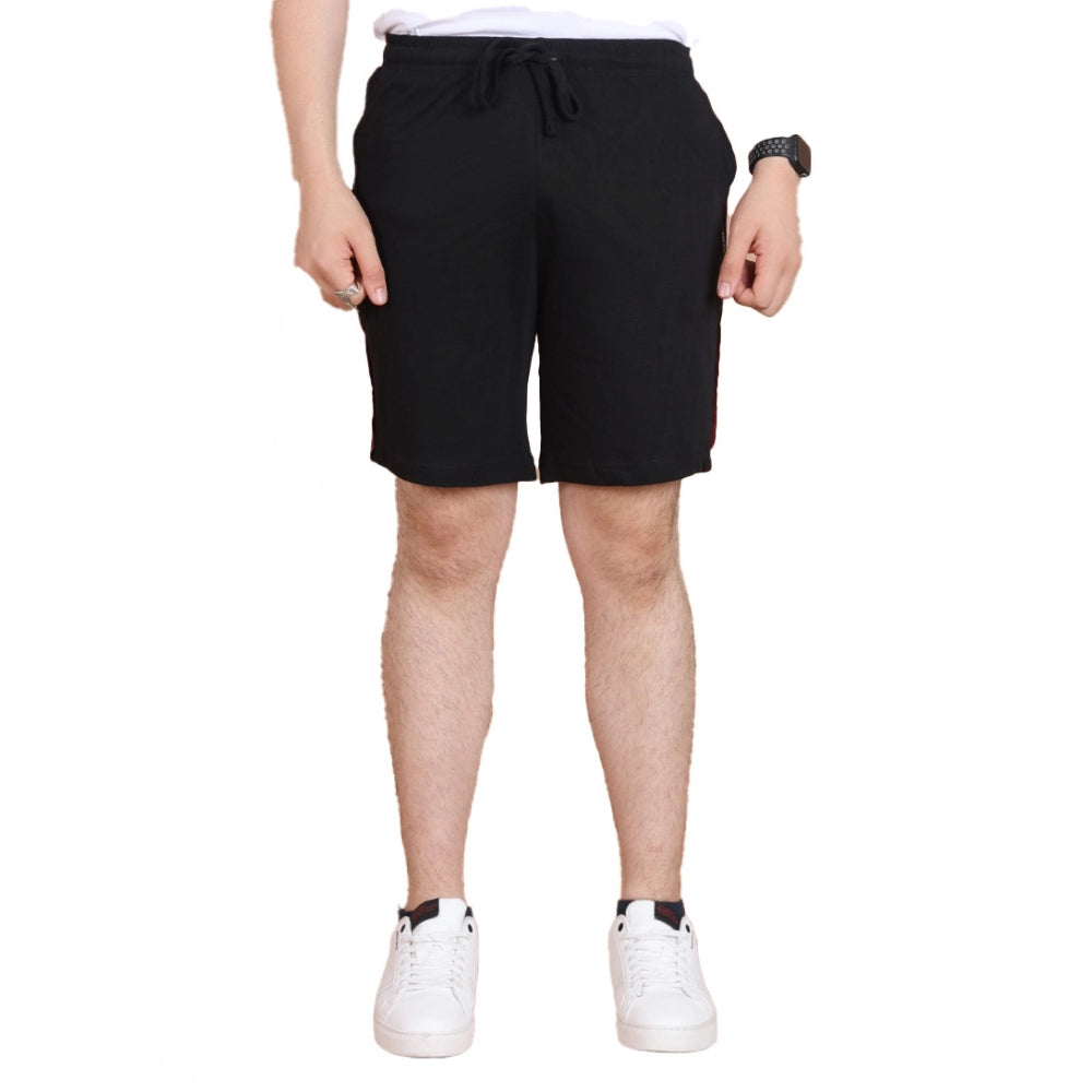 Men's Black Cotton Striped Above Knee Shorts | Casual, Gym & Summer Wear