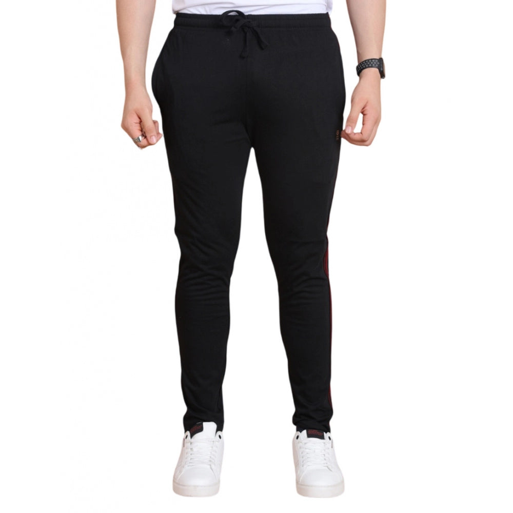 Men's Black Cotton Striped Track Pants | Full Length Casual & Sports Lower for Men