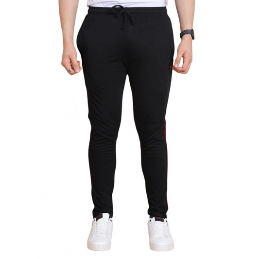 Men's Black Cotton Striped Track Pants | Full Length Casual & Sports Lower for Men