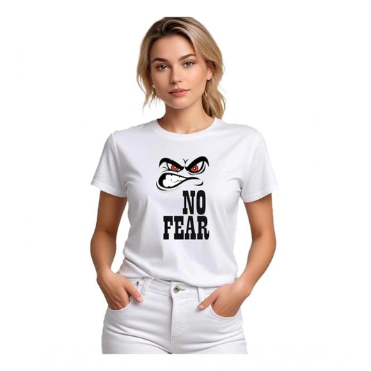 Women’s White Solid Printed Round Neck Half Sleeve T-Shirt