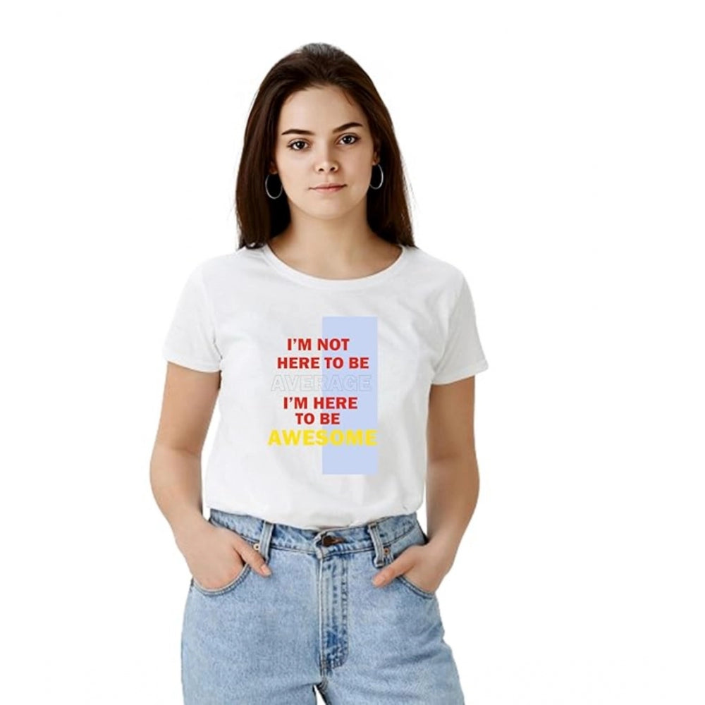 Women’s White Solid Printed Round Neck Half Sleeve T-Shirt