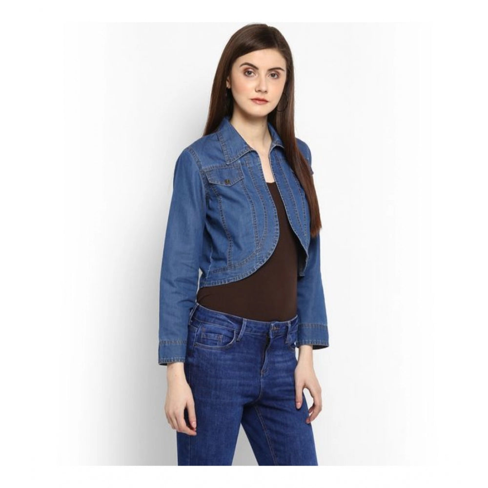 Generic Women's Denim Solid 3-4th Sleeves Shrug (Blue)