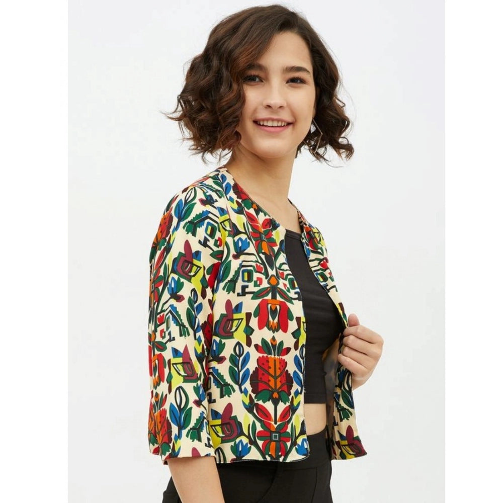 Generic Women's Polyester Floral 3-4th Sleeves Shrug (Multicolor)