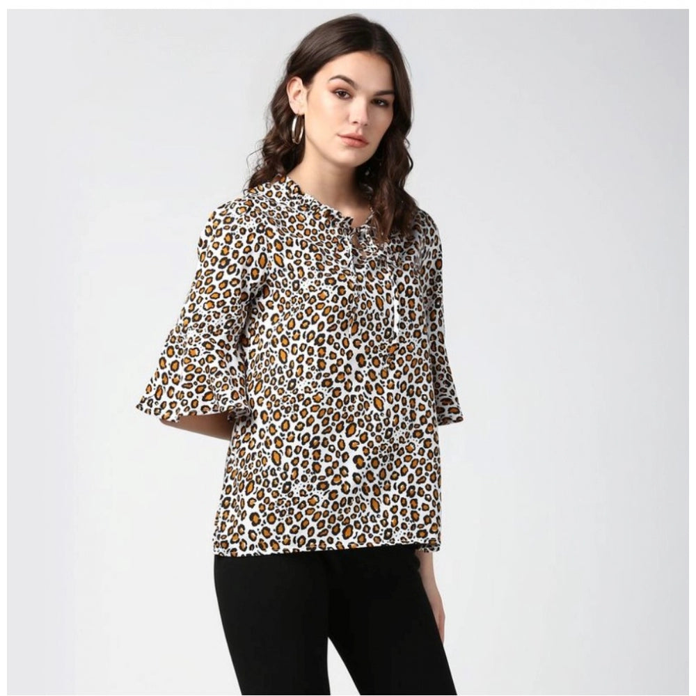Generic Women's Polyester Animal Print Bell Sleeve Top (Orange - Black)