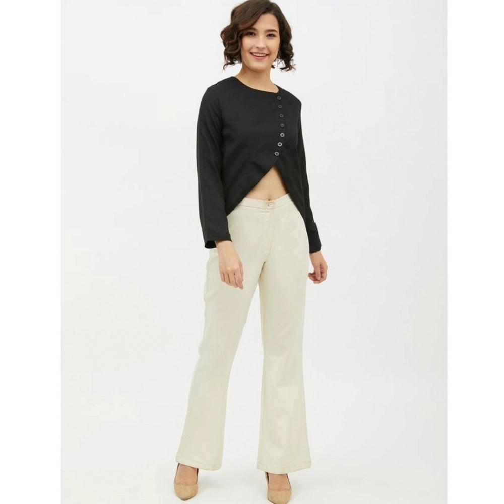 Generic Women's Polyester Asymmetrical Long Sleeves Top (Black)