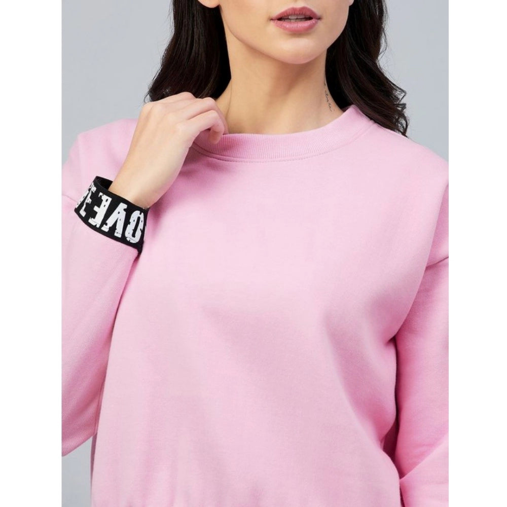 Generic Women's Fleece Solid Long Sleeves Sweatshirt (Pink)