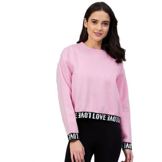 Generic Women's Fleece Solid Long Sleeves Sweatshirt (Pink)