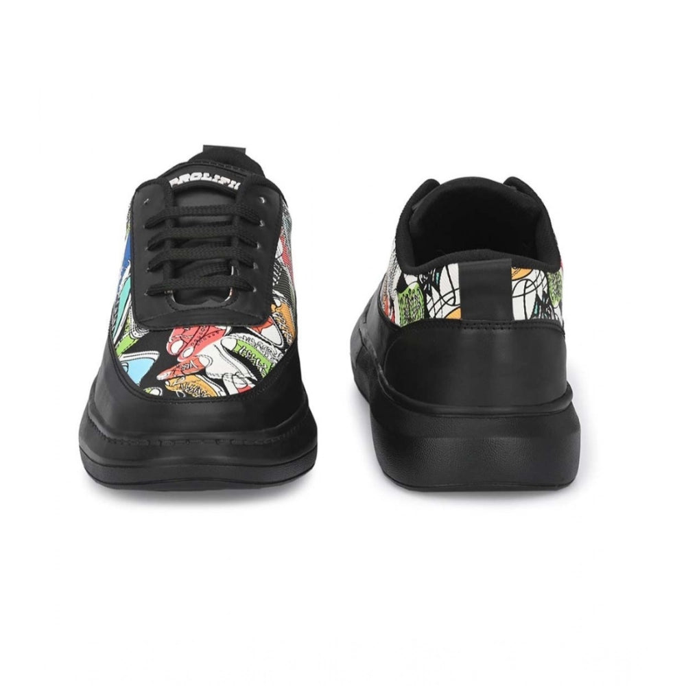Men's Black Printed Lace-Up Sneakers