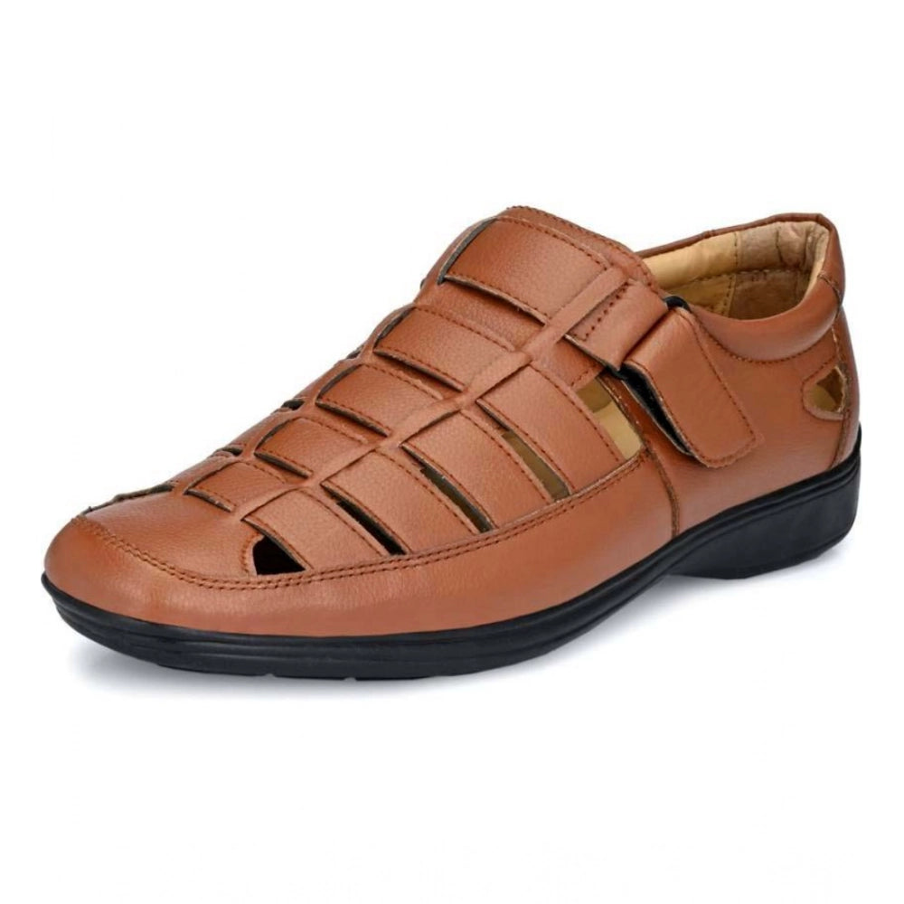 Men's Tan Faux Leather Velcro Sandals