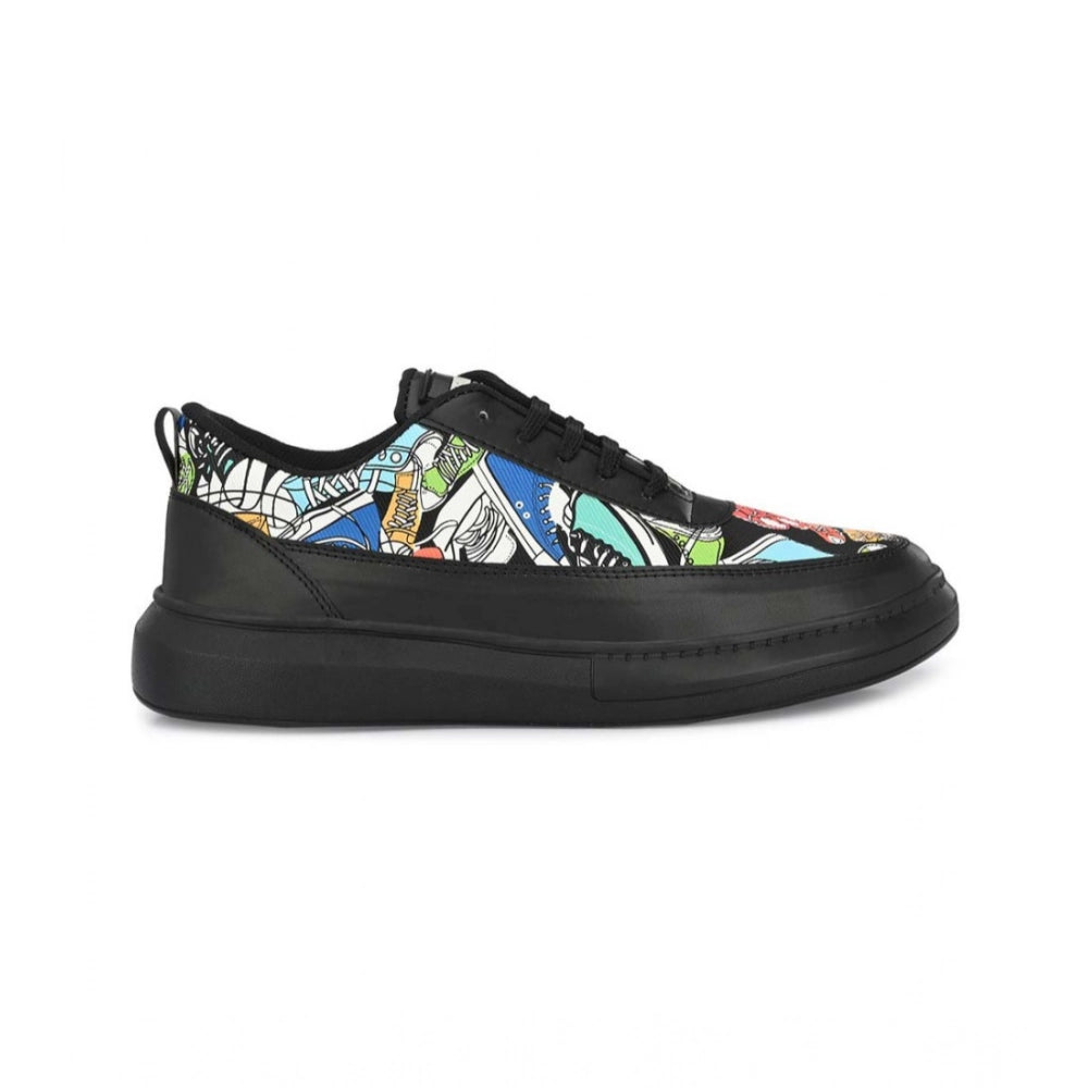 Men's Black Printed Lace-Up Sneakers