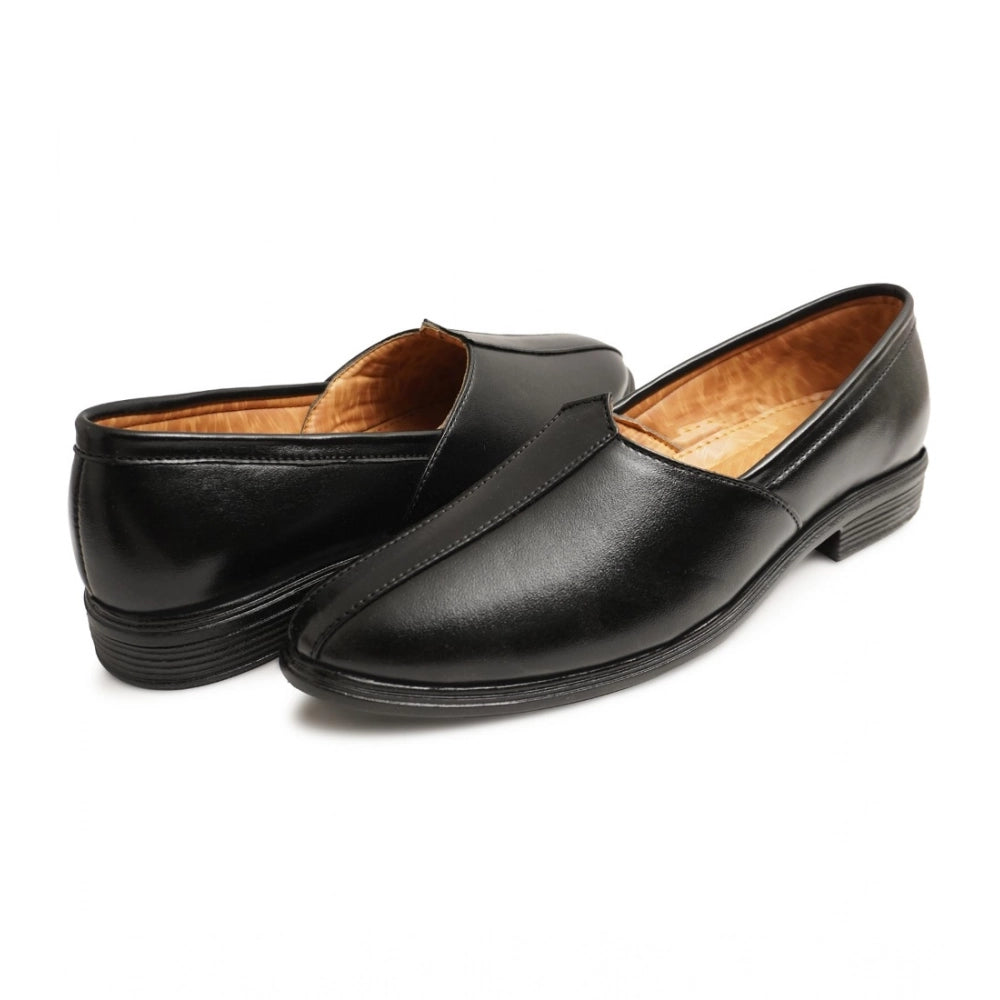 Men's Black Faux Leather Nagra Juttis