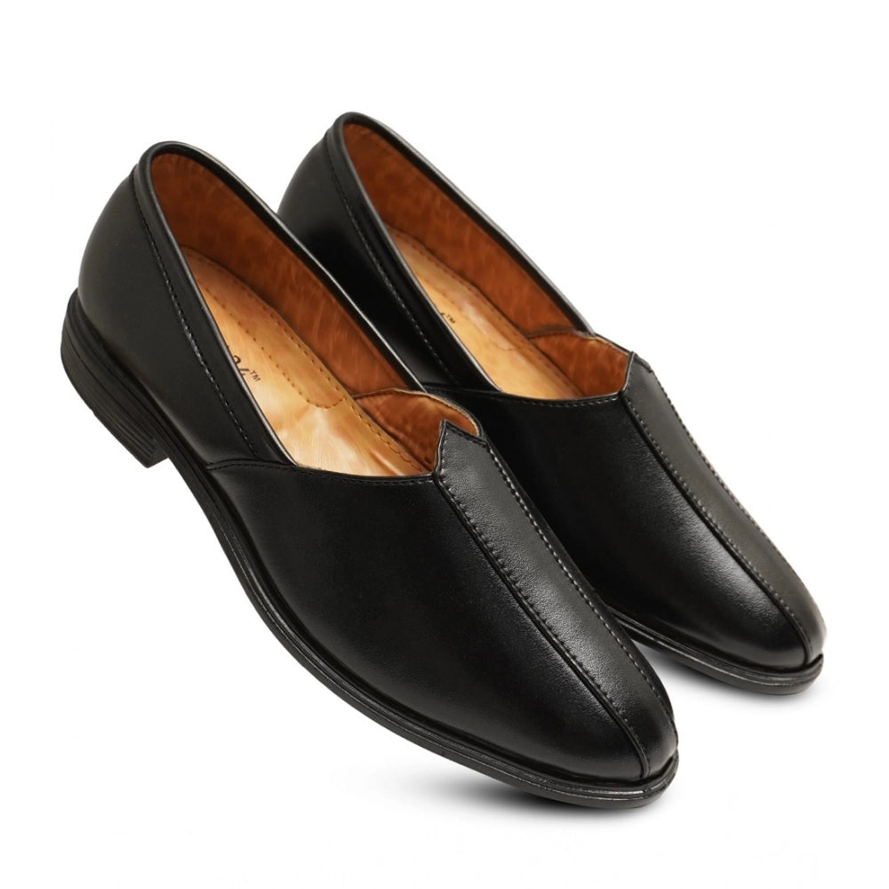 Men's Black Faux Leather Nagra Juttis