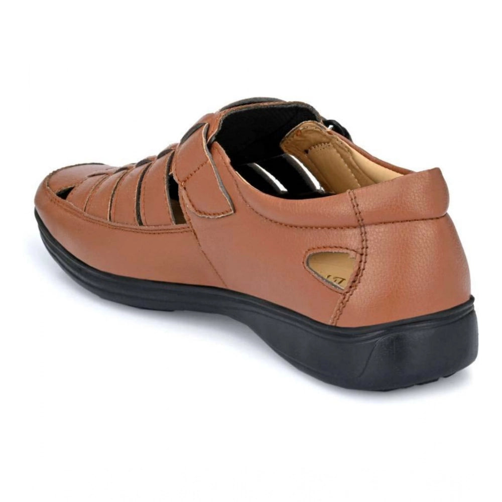Men's Tan Faux Leather Velcro Sandals