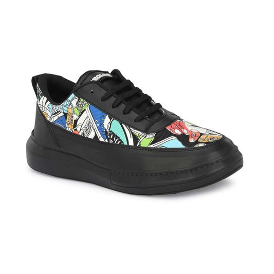 Men's Black Printed Lace-Up Sneakers