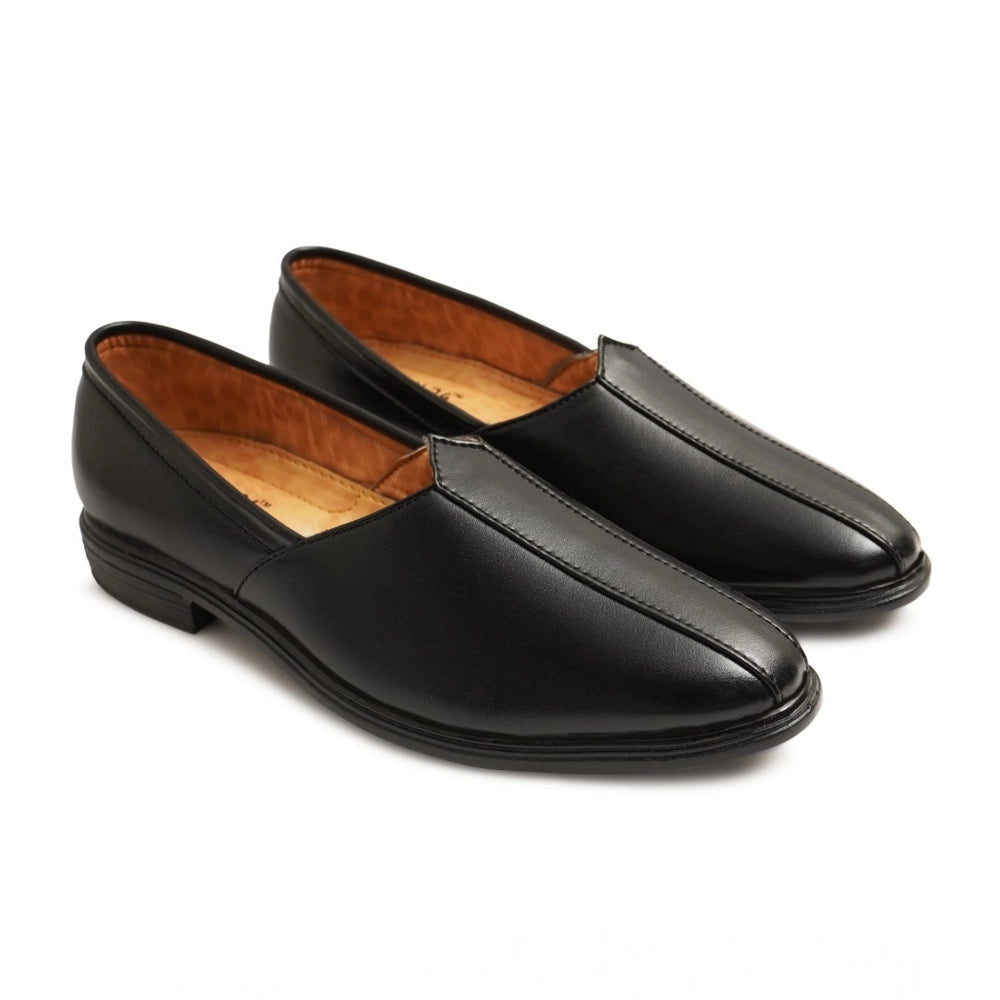 Men's Black Faux Leather Nagra Juttis