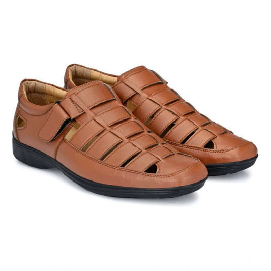 Men's Tan Faux Leather Velcro Sandals