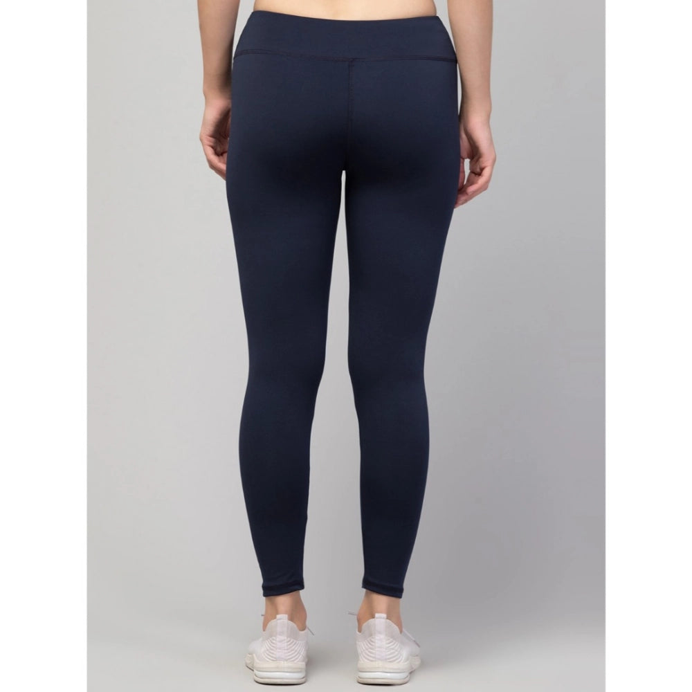 Generic Women's Polyester Solid Ankle Length High-Rise Tights (Navy)