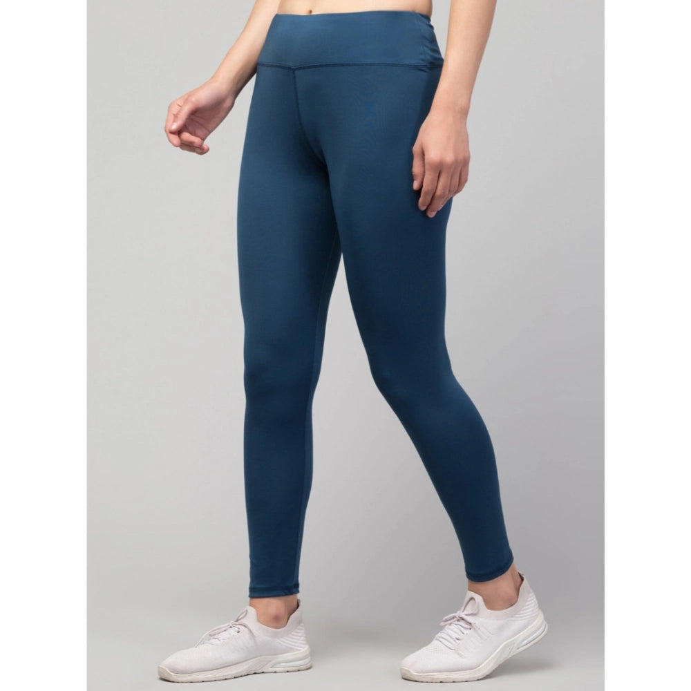 Generic Women's Polyester Solid Ankle Length High-Rise Tights (Teal)