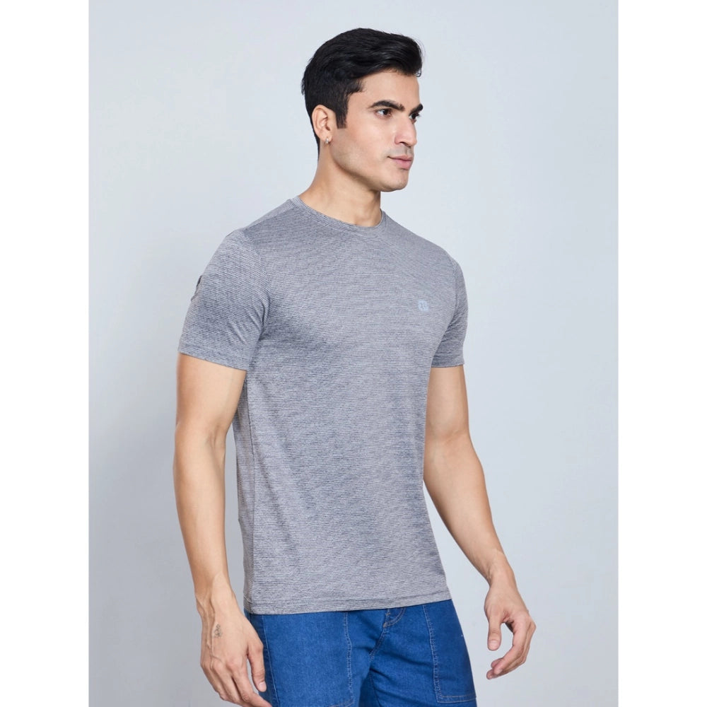 Generic Men's Casual Nylon Solid Half Sleeve Round Neck T-Shirt (Black)
