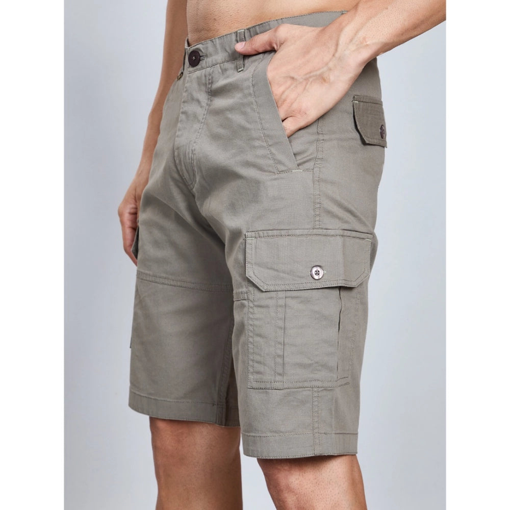 Generic Men’s Dark Grey Cotton Cargo Shorts – Casual Knee Length Shorts